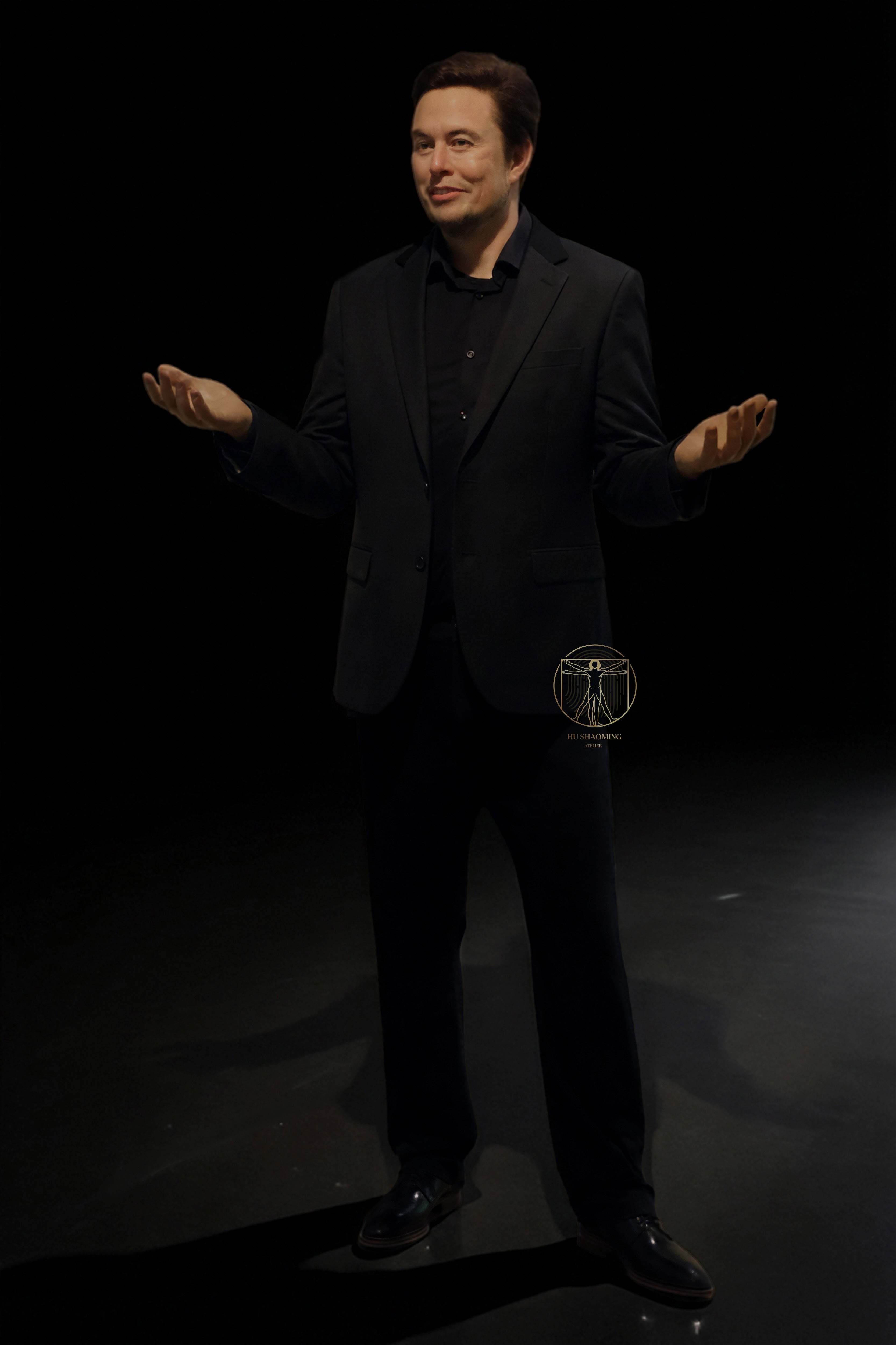 Full body life-size Elon Musk custom wax figure in suit for museum exhibition