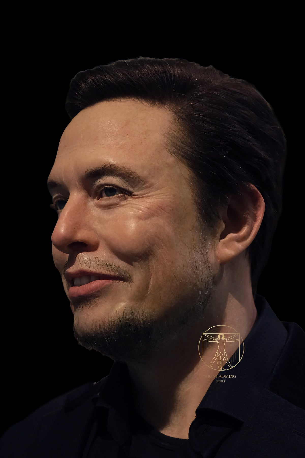 Realistic stubble and skin texture detail on Elon Musk custom wax-style statue