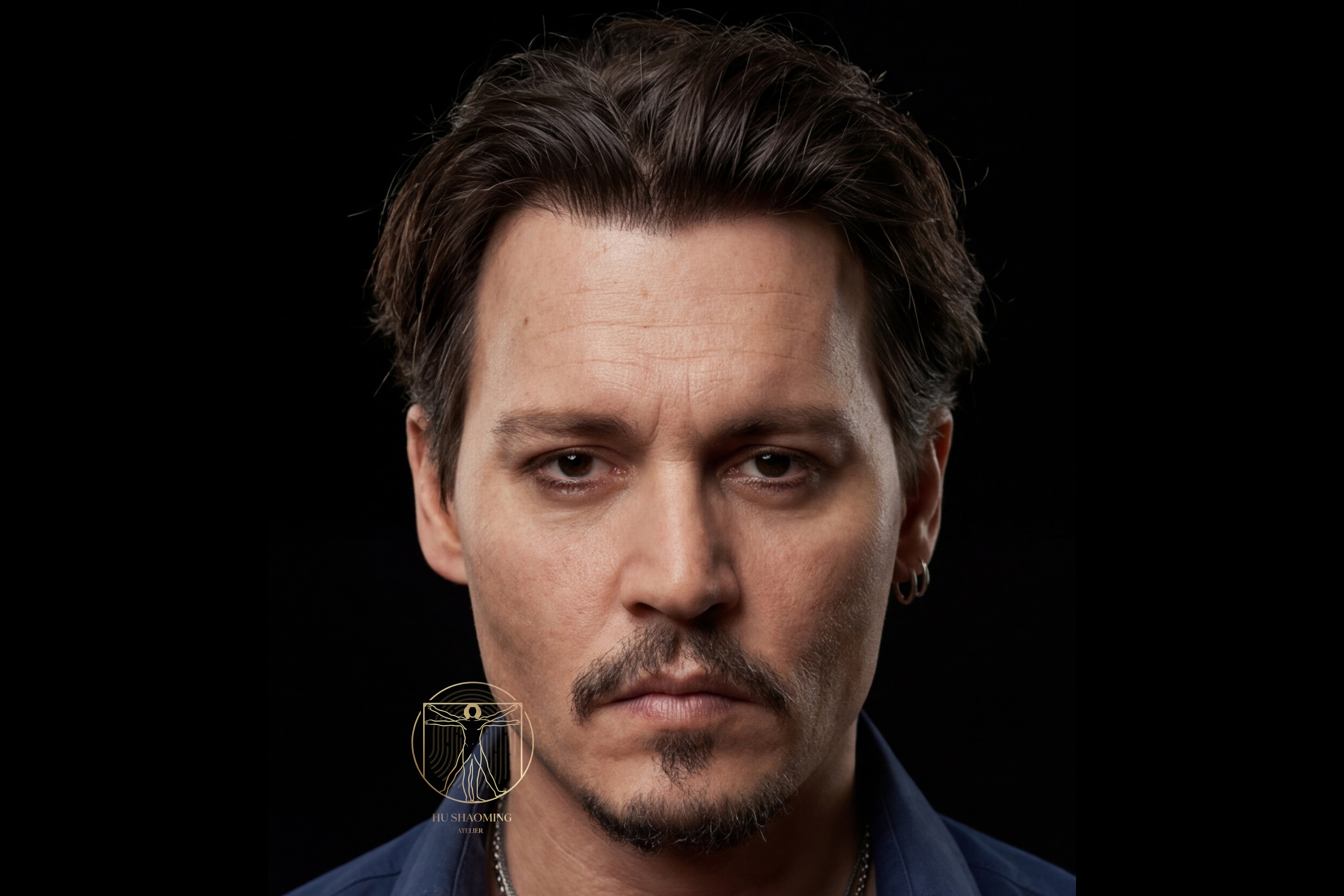 Hyperrealistic silicone sculpture head of Hollywood star Johnny Depp by Hu Shaoming