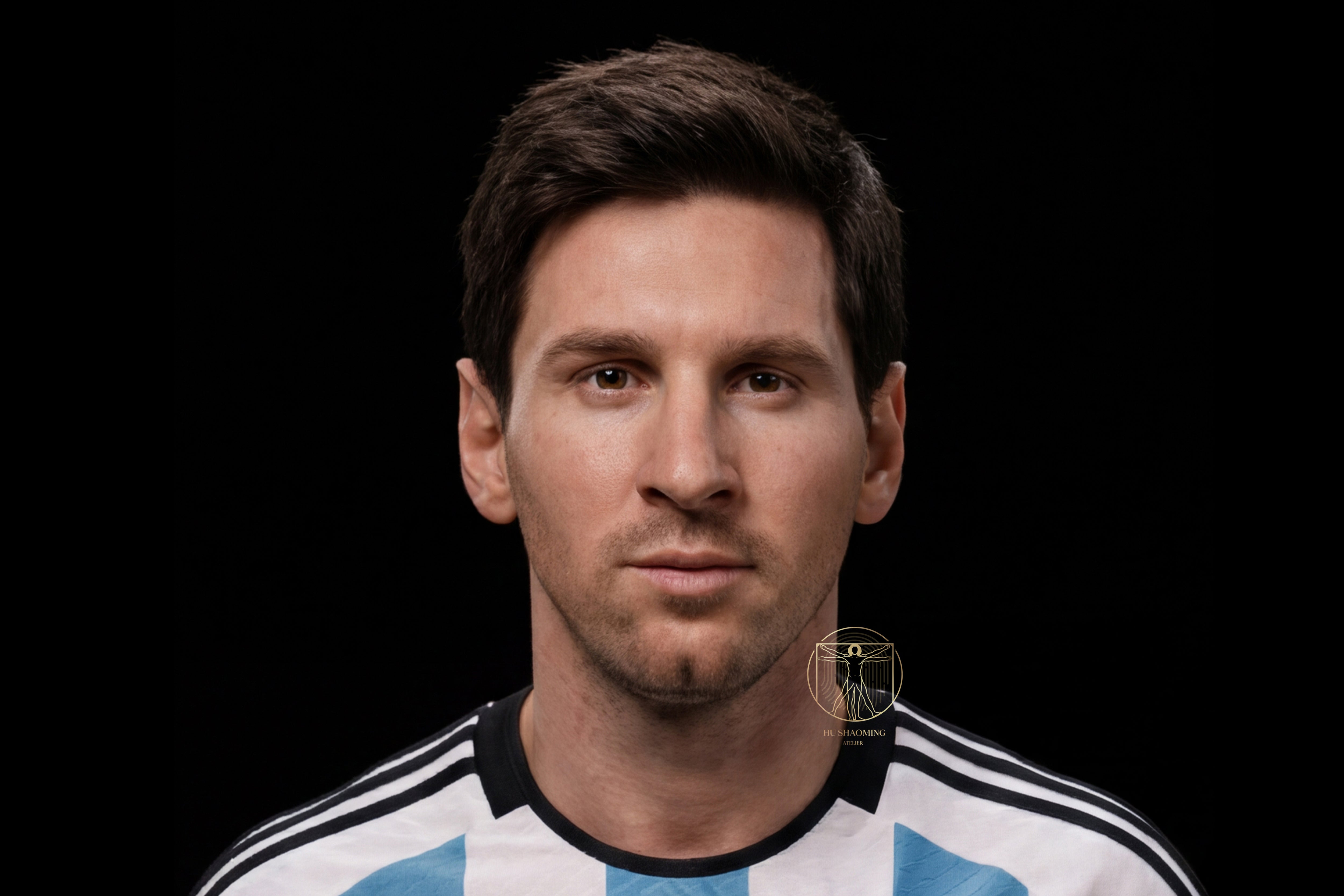 Hyperrealistic silicone sculpture head of football legend Lionel Messi by Hu Shaoming