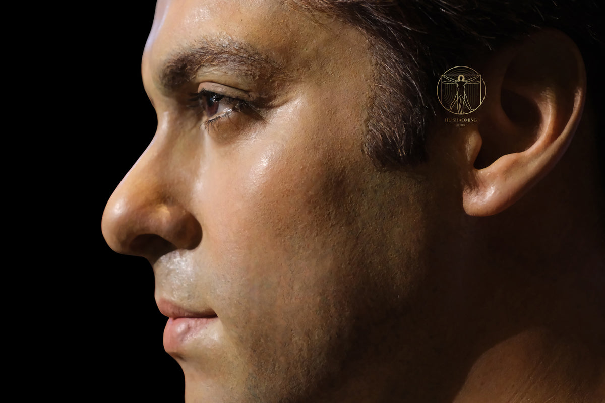 Detailed left side profile of Salman Khan custom wax-style statue showing ear and jawline