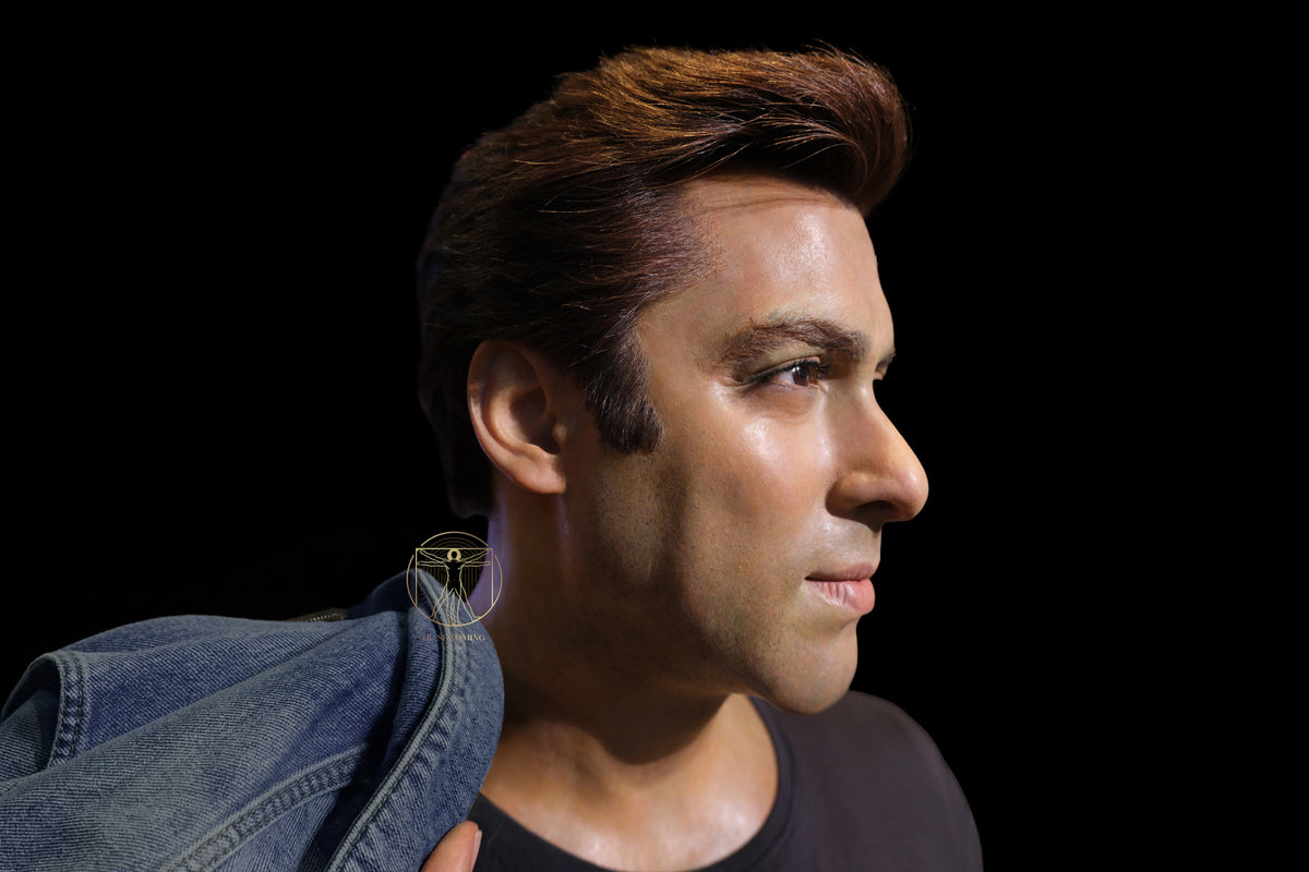 Hyperrealistic silicone sculpture of Bollywood star Salman Khan side profile by Hu Shaoming
