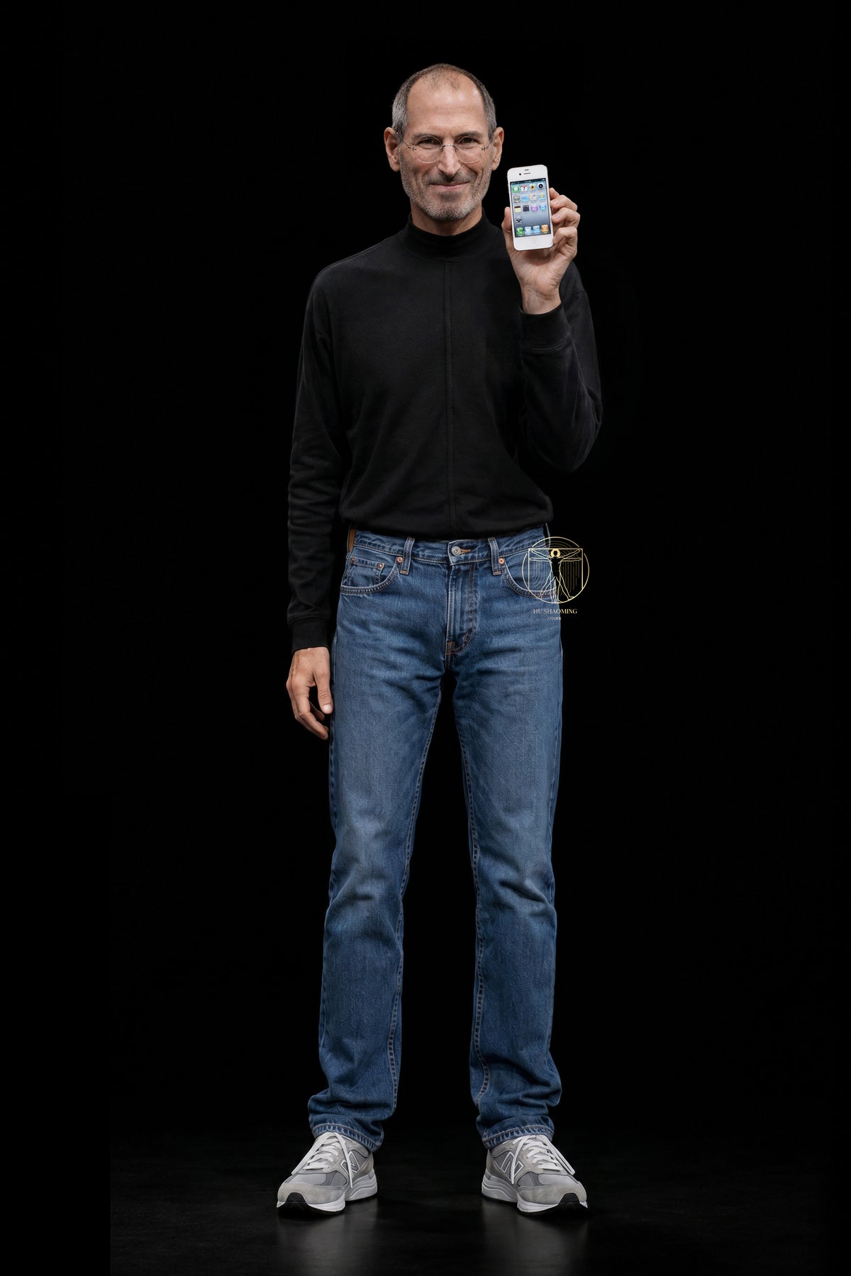 Full body life-size Steve Jobs custom silicone statue in signature black turtleneck and jeans