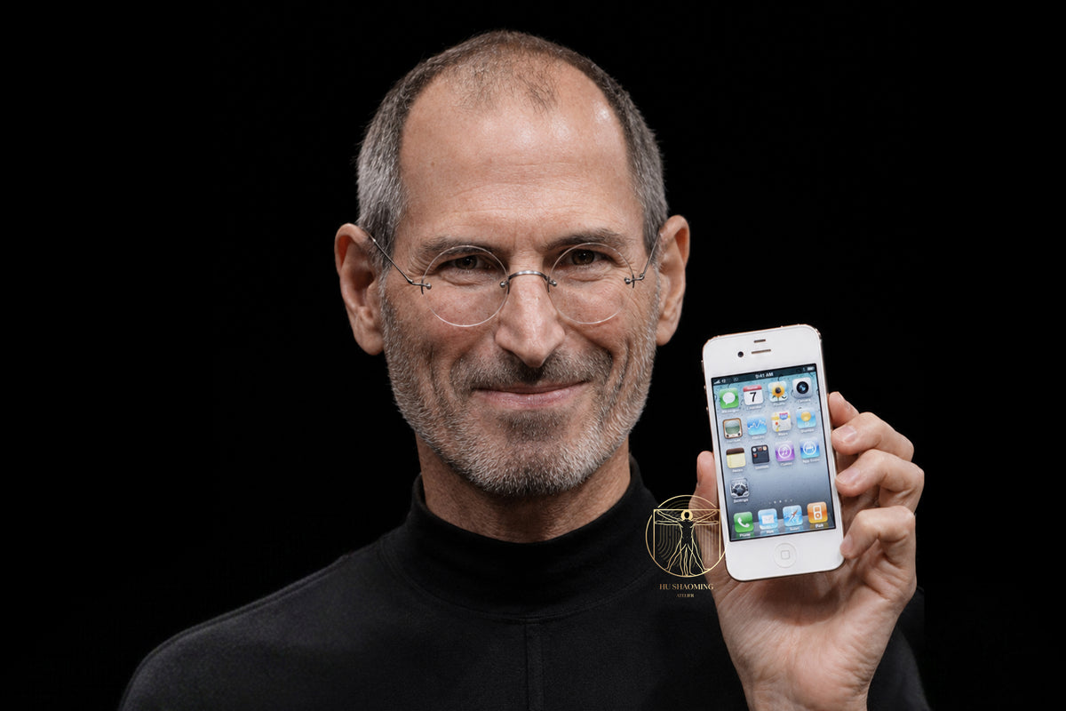 Hyperrealistic silicone sculpture of Steve Jobs holding iPhone 4 by Hu Shaoming