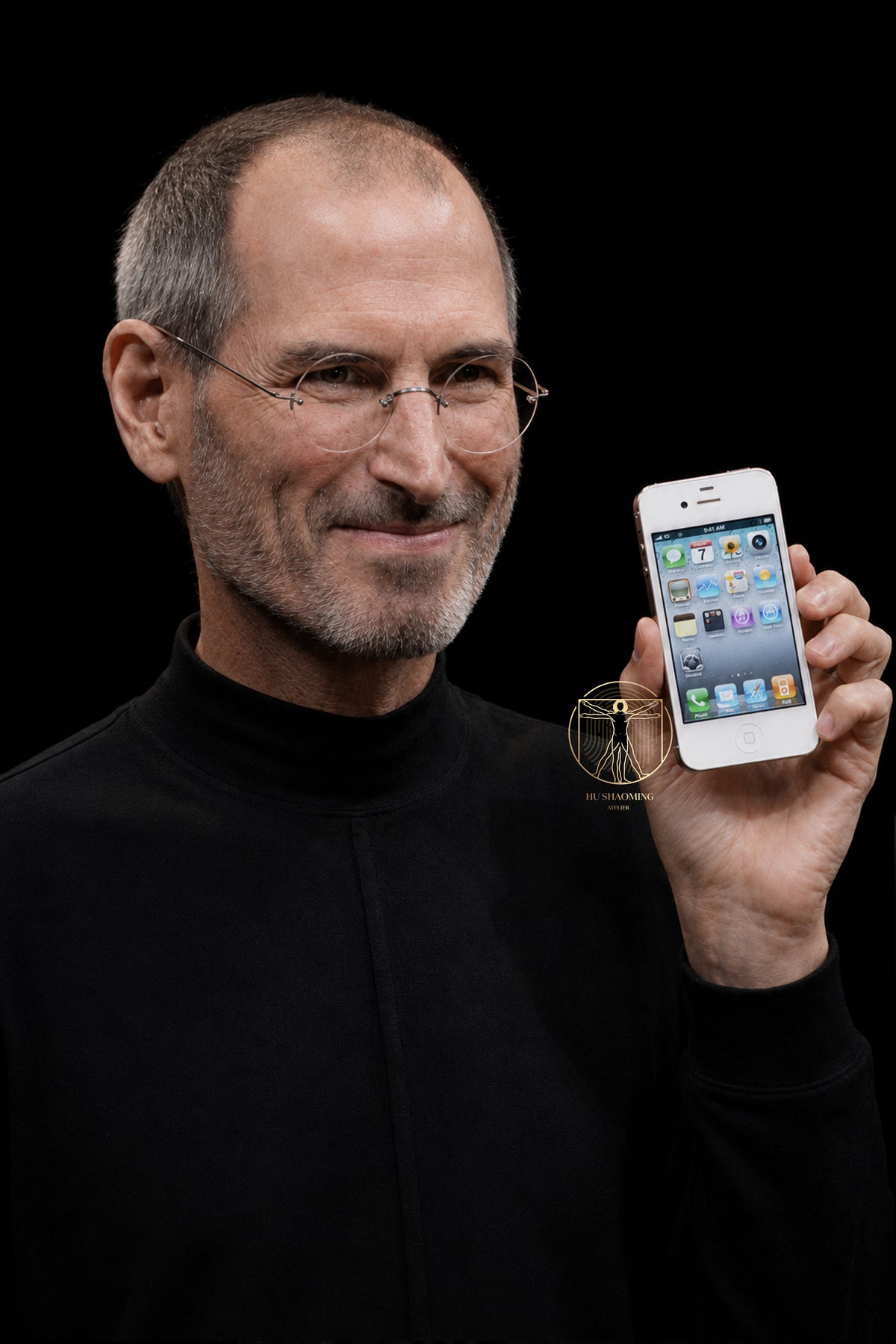 Lifelike silicone portrait sculpture of Steve Jobs showing realistic skin and facial hair