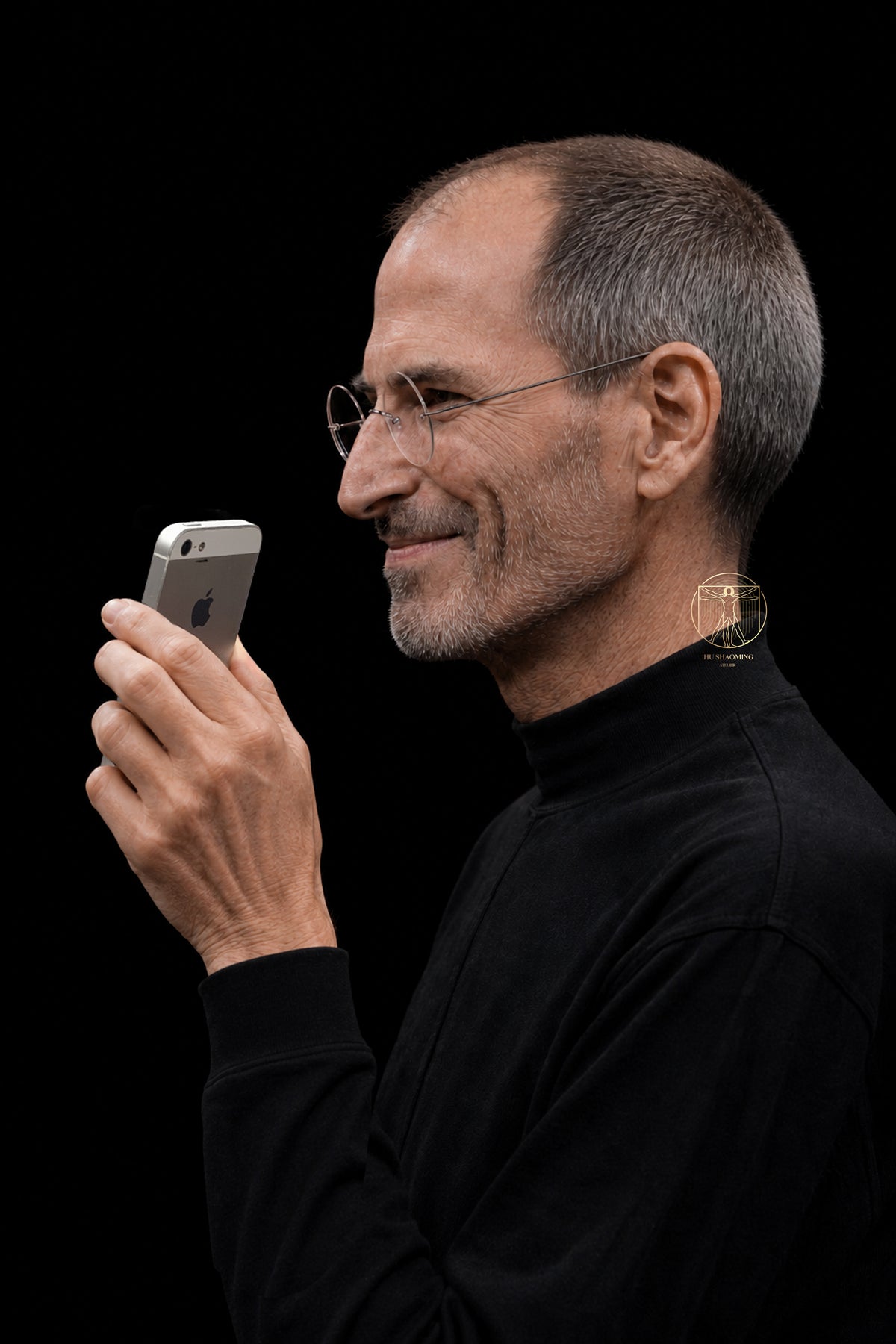 Museum-grade portrait sculpture of Steve Jobs in high-performance silicone for tech collectors