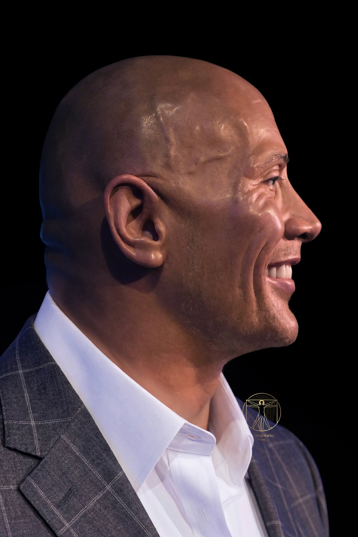 Museum-grade custom wax-style portrait statue of celebrity Dwayne Johnson
