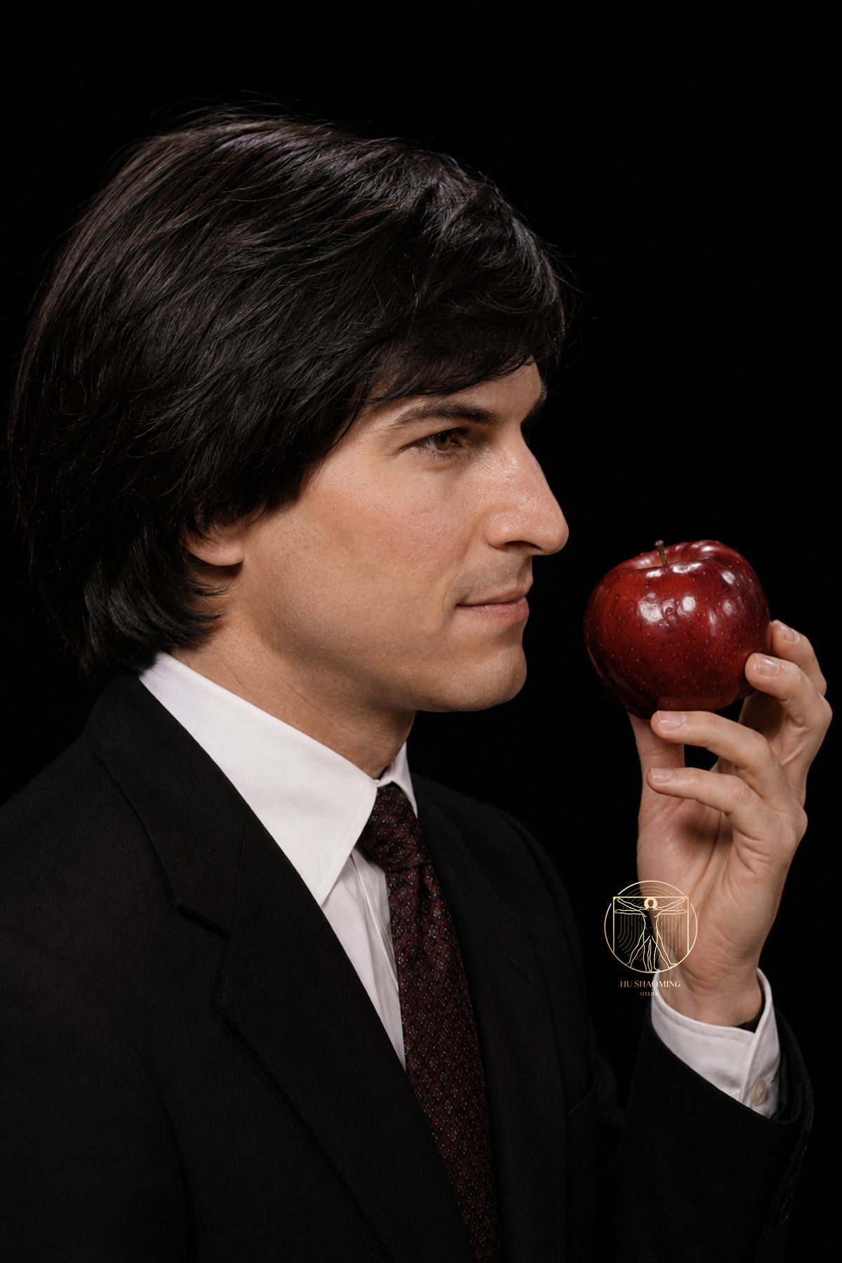 Perfect side silhouette of young Steve Jobs hyperrealistic silicone sculpture by Hu Shaoming