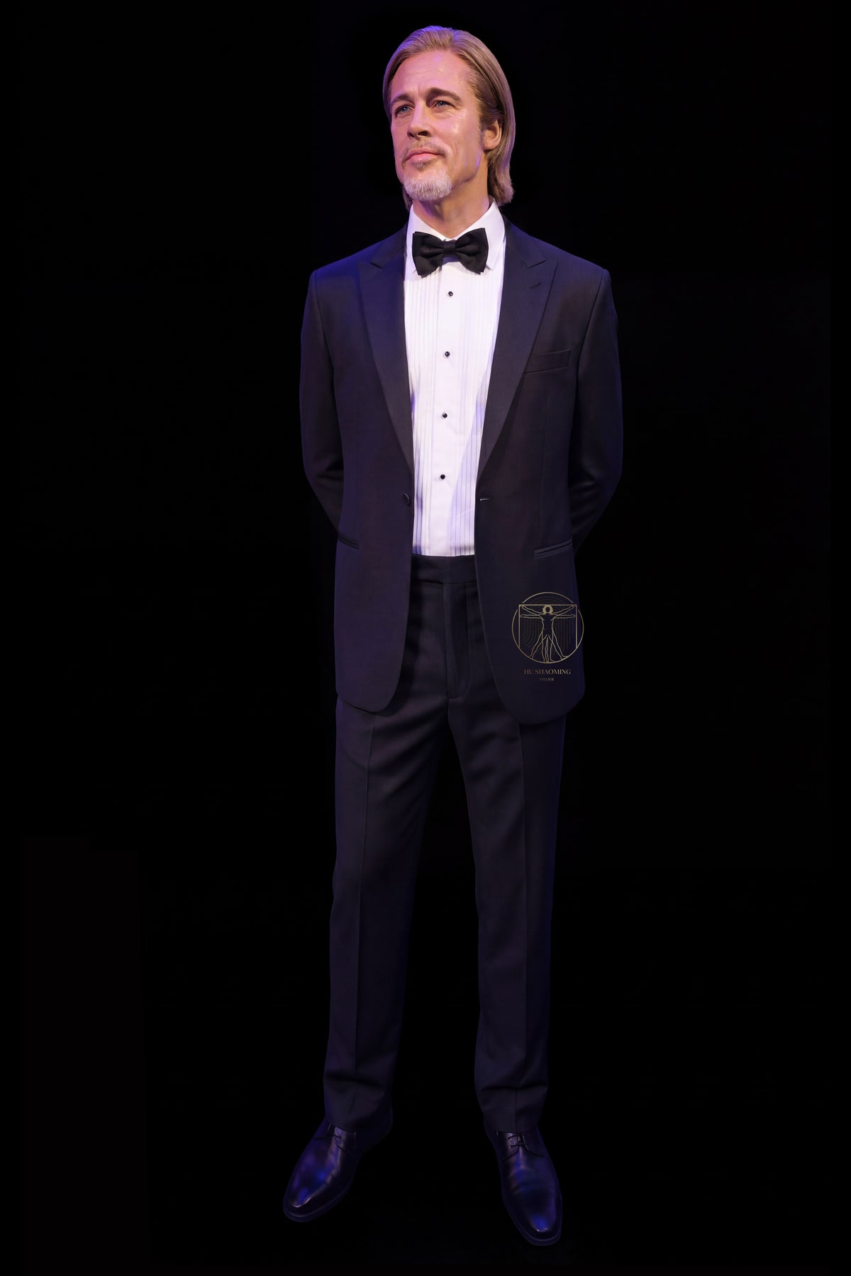 Life-size Brad Pitt silicone figure in Oscar-style tuxedo for museum display