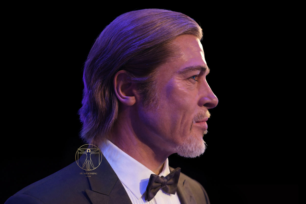 Museum-quality custom wax-style side profile statue of actor Brad Pitt