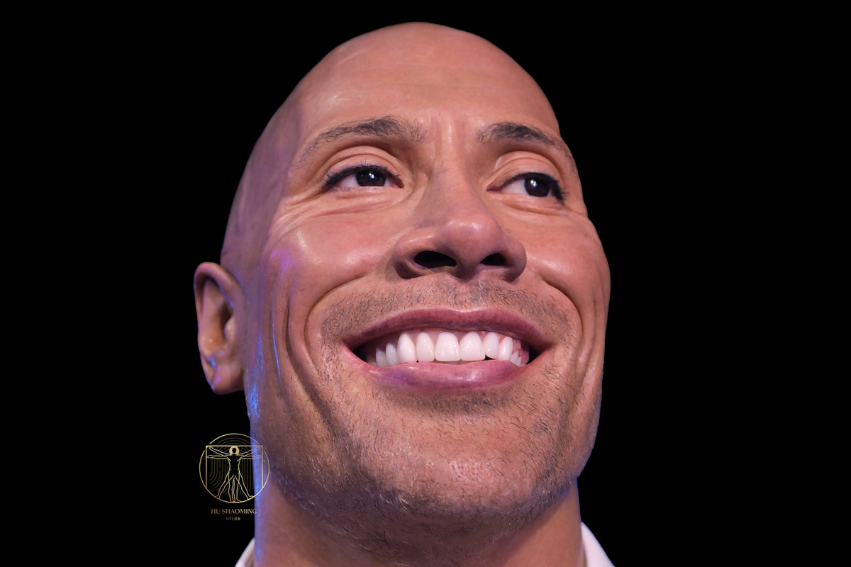 Lifelike silicone head sculpt of Dwayne Johnson featuring highly detailed teeth and eyes