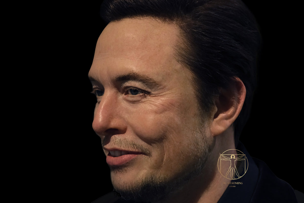 Museum-grade Elon Musk portrait sculpture in high-performance silicone for art collectors