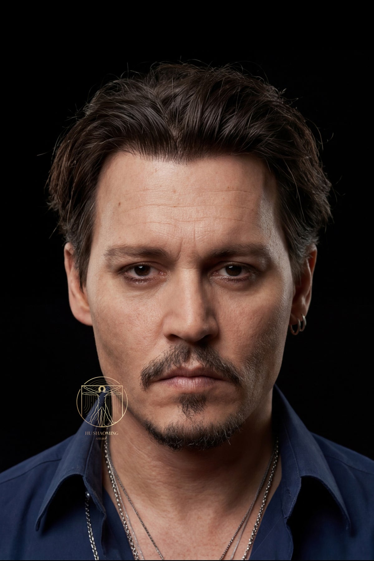 Lifelike silicone portrait of Johnny Depp featuring realistic skin texture and iconic goatee