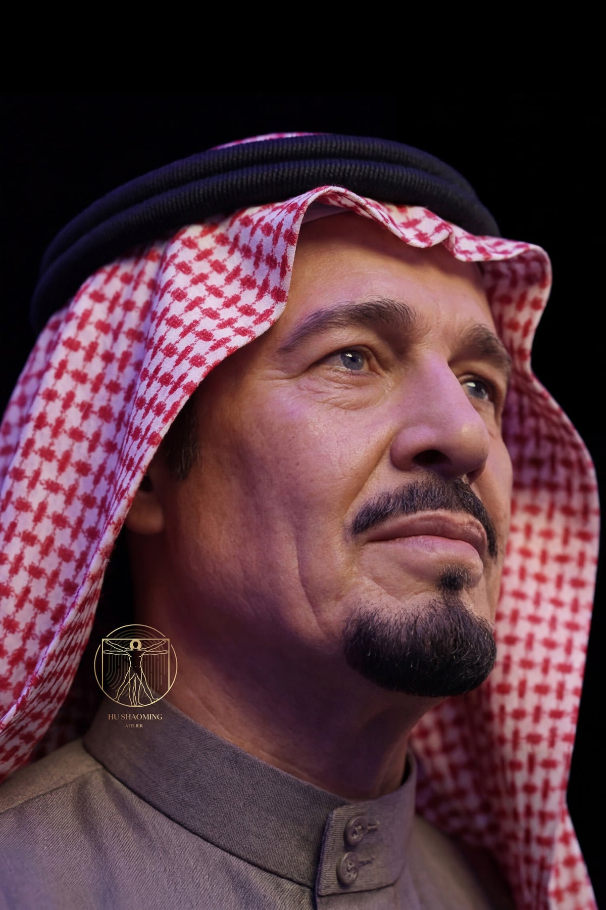 Museum-quality custom wax-style figure of King Abdulaziz with realistic facial hair and skin texture