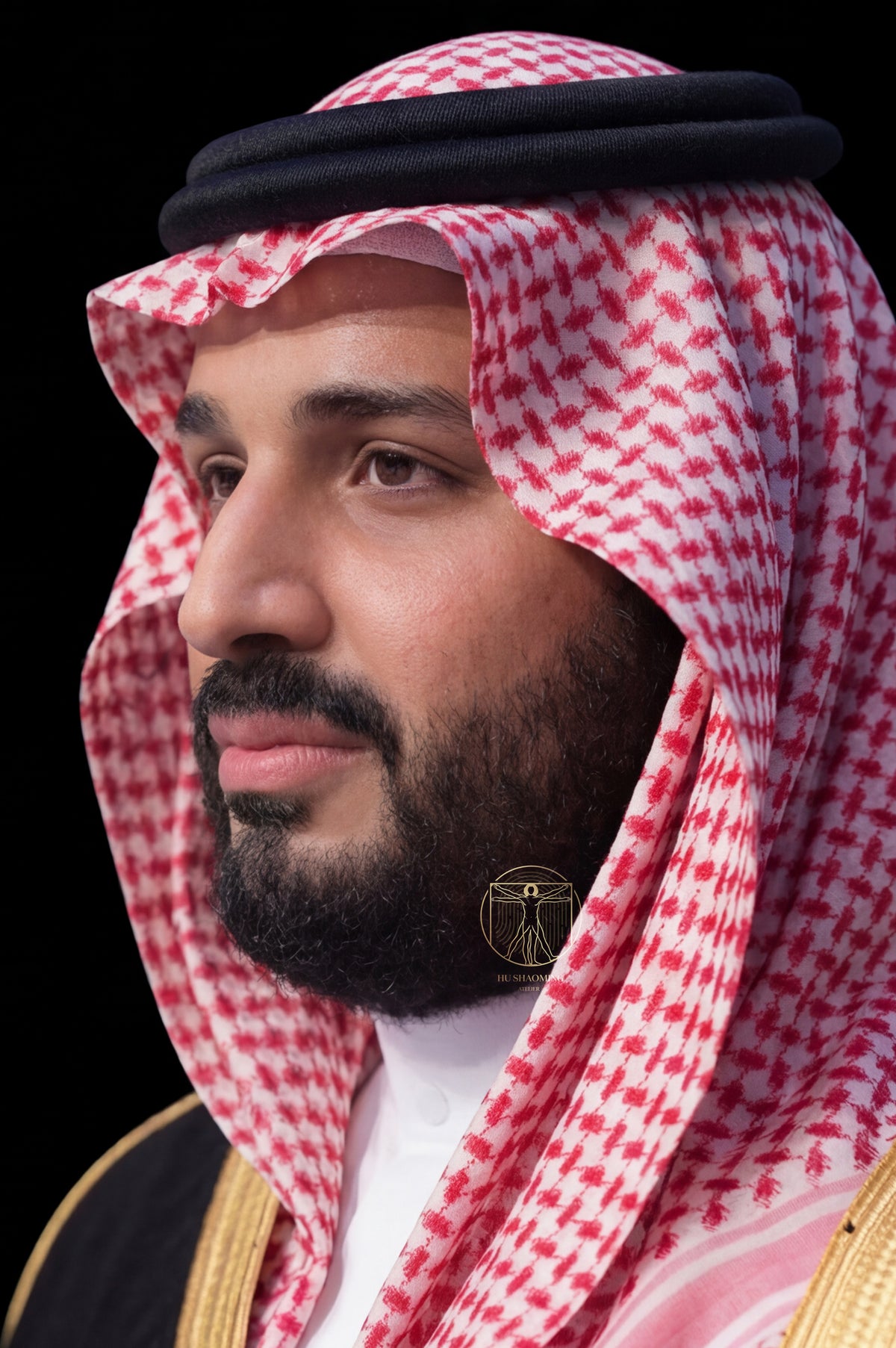 Side profile of Muhammad bin Salman hyperrealistic silicone sculpture showing exquisite craft details