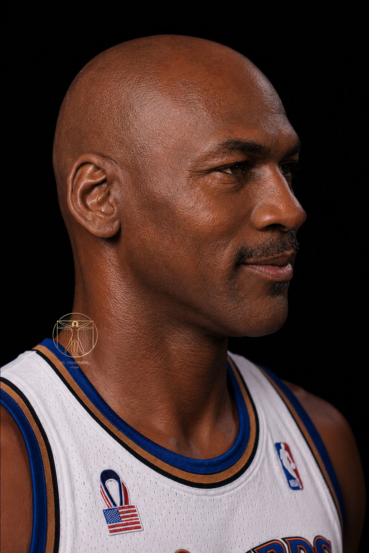 Detailed right profile of Michael Jordan hyperrealistic sculpture showcasing facial contour