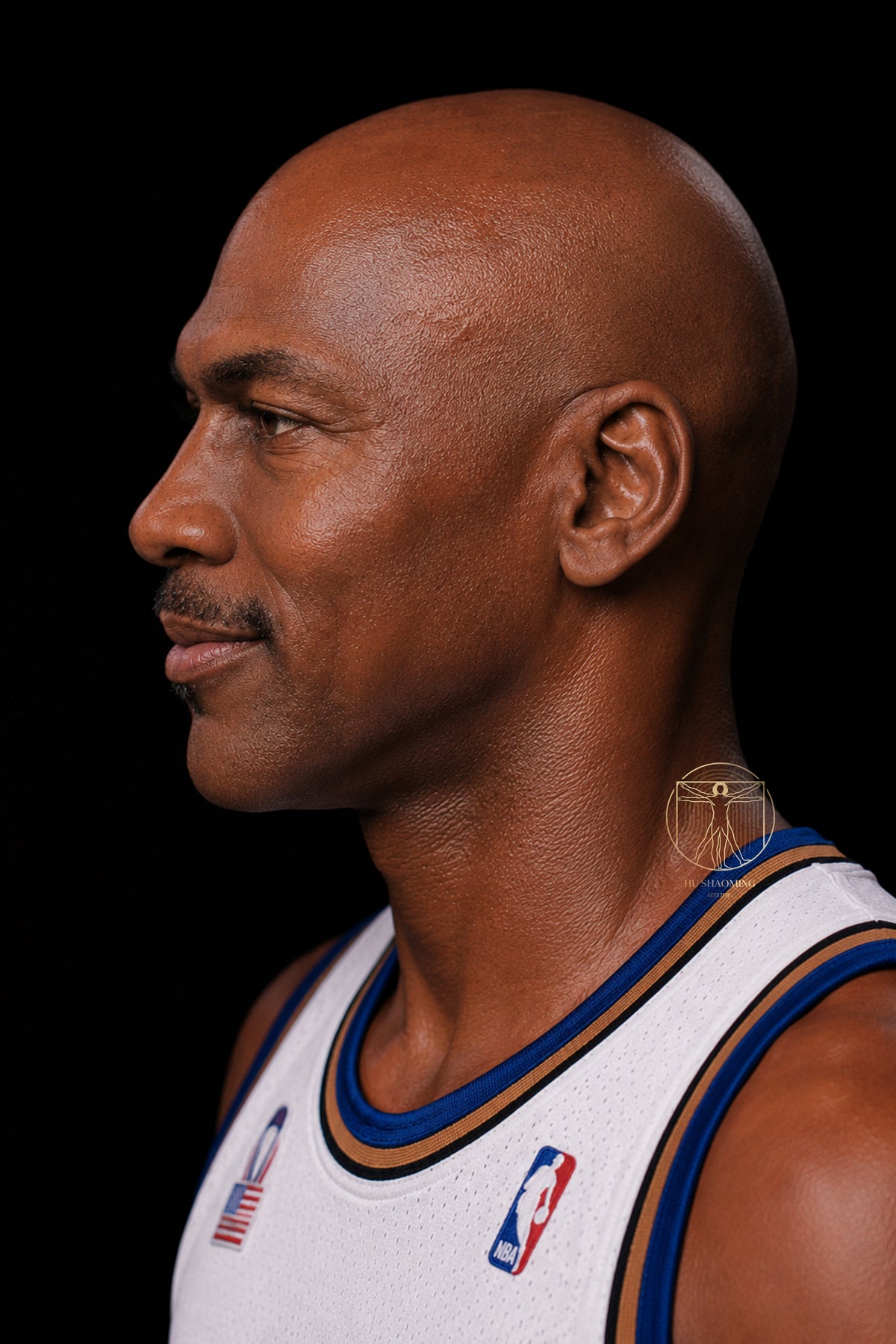 Left side profile of Michael Jordan custom wax-style silicone figure with realistic facial hair