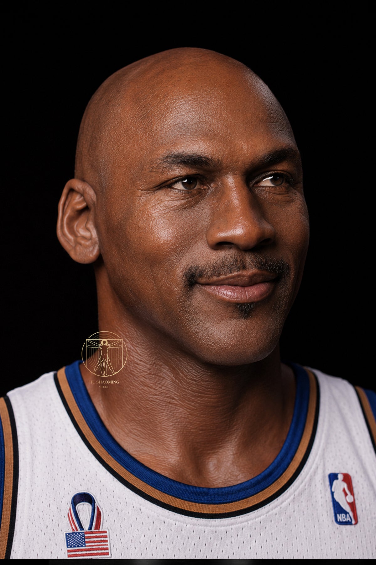 3/4 side view of Michael Jordan lifelike silicone portrait showing realistic eye and skin details