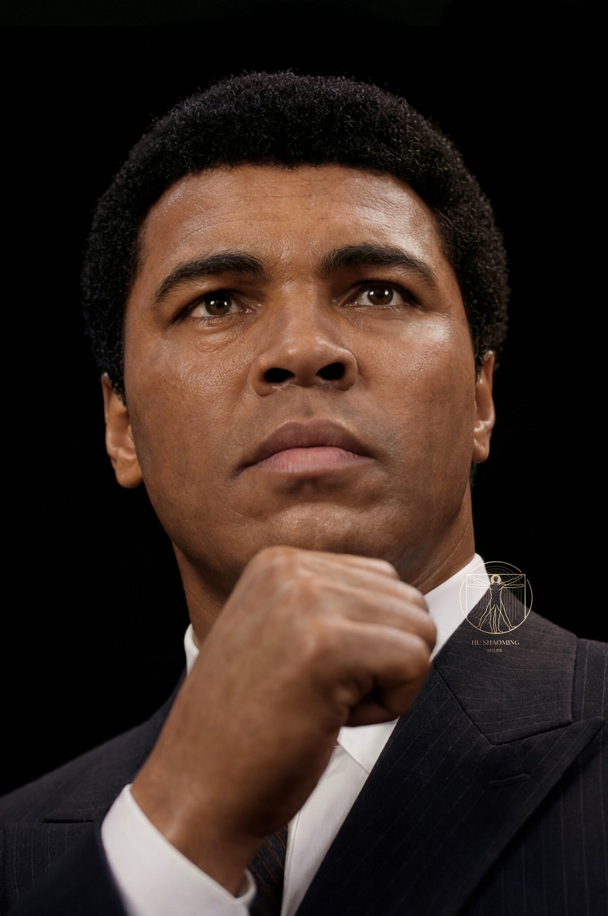 Heroic gaze portrait of Muhammad Ali silicone bust for sports museum exhibition