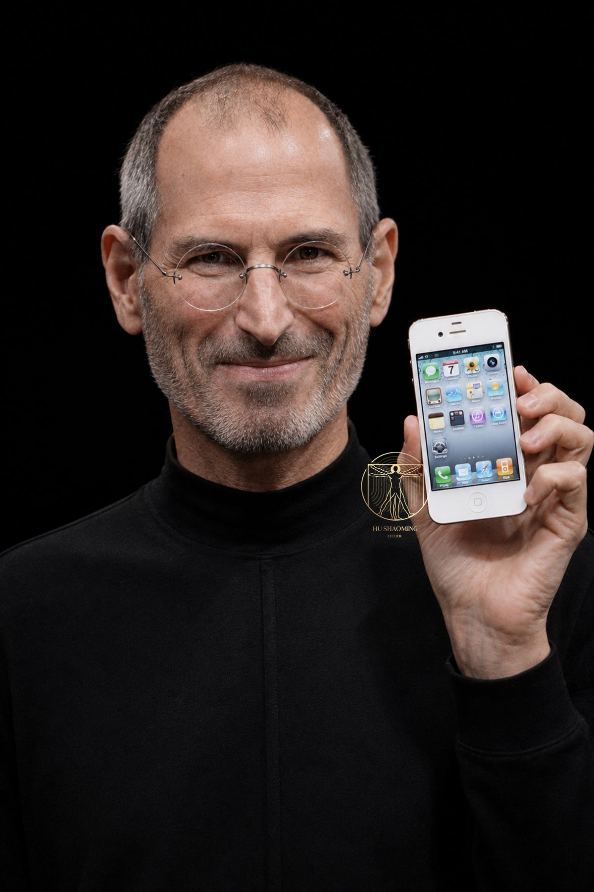 Museum-quality custom wax-style statue of Apple founder Steve Jobs in iconic outfit