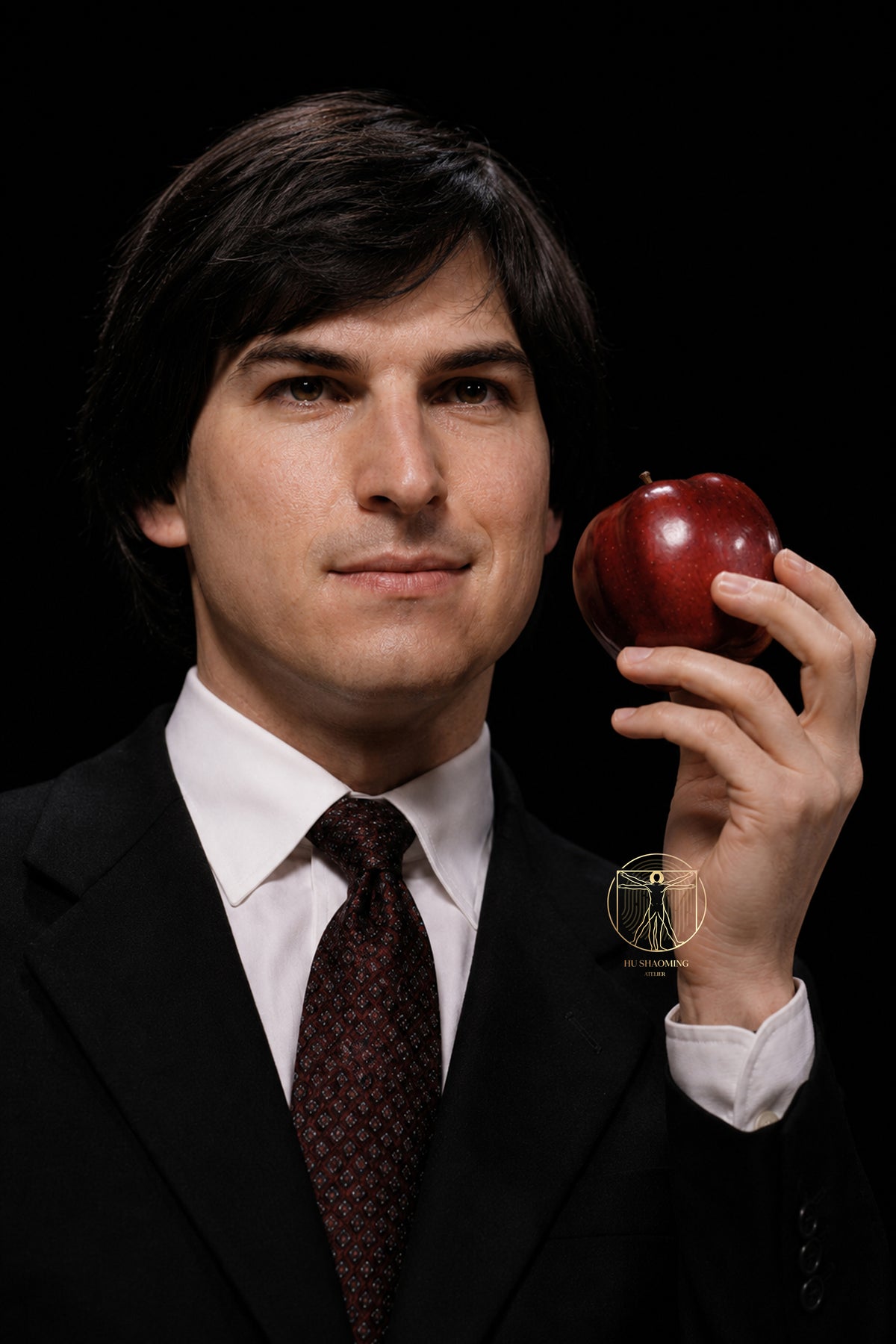 Museum-quality custom wax-style statue of young tech legend Steve Jobs in a business suit